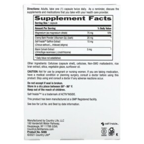 Thành phần vi chất của Country Life PMS Rescue Targeted PMS Support 60 Vegan Capsules 015794050995