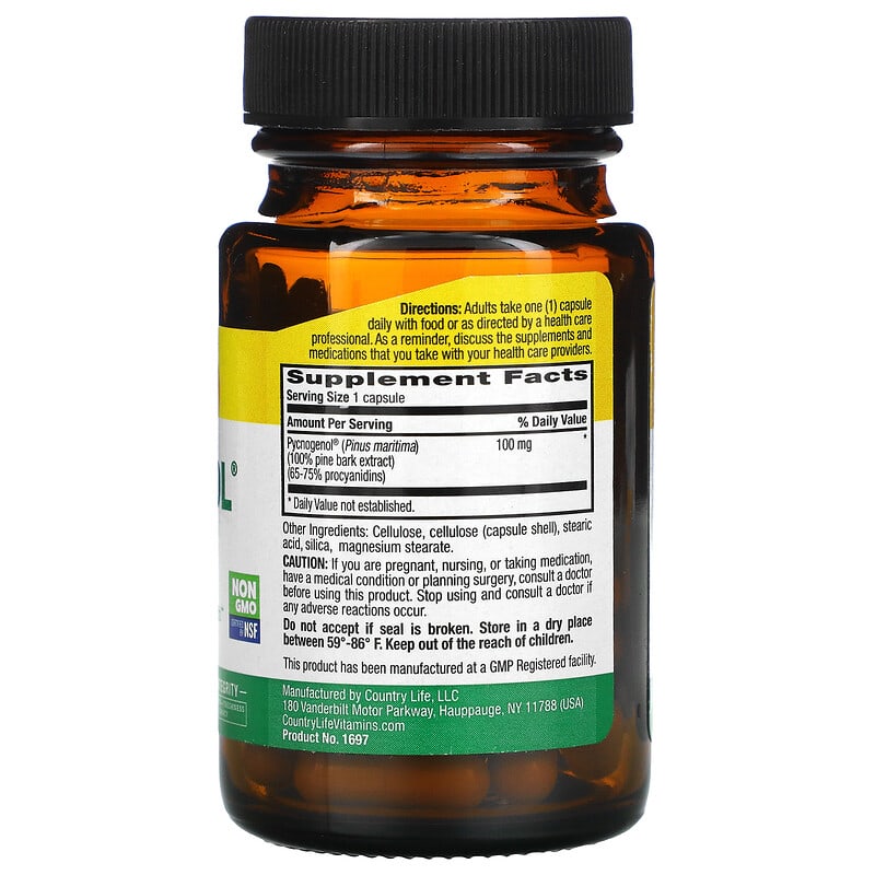 Country Life Pycnogenol 100 mg 30 Vegan Capsules 2 Thành phần vi chất của Country Life Pycnogenol 100 mg 30 Vegan Capsules 015794016977