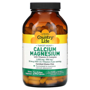 Thực phẩm chức năng Country Life Target-Mins Calcium Magnesium with Vitamin D Complex 240 Vegan Capsules 015794024880