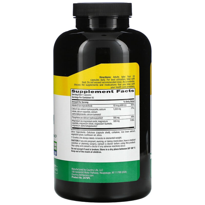 Country Life Target-Mins Calcium Magnesium with Vitamin D Complex 360 Vegan Capsules 2 Thành phần vi chất của Country Life Target-Mins Calcium Magnesium with Vitamin D Complex 360 Vegan Capsules 015794024798