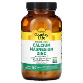 Thực phẩm chức năng Country Life Target-Mins Calcium Magnesium Zinc with Vitamin D 180 Tablets 015794024910