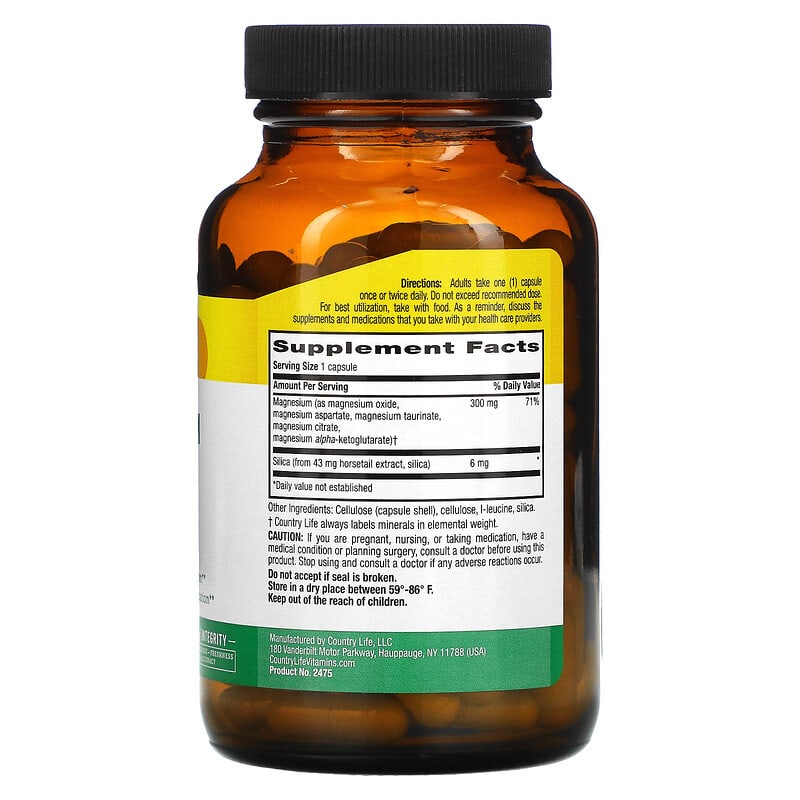 Country Life Target-Mins Magnesium Caps with Silica 300 mg 120 Vegan Capsules 2 Thành phần vi chất của Country Life Target-Mins Magnesium Caps with Silica 300 mg 120 Vegan Capsules 015794024750