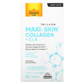 Thực phẩm chức năng Country Life Tri Layer Maxi-Skin Collagen + C & A 90 Tablets 015794050605