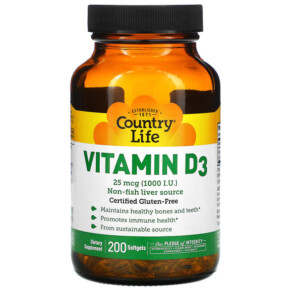 Thực phẩm chức năng Country Life Vitamin D3 25 mcg (1.000 I.U.) 200 Softgels 015794058069