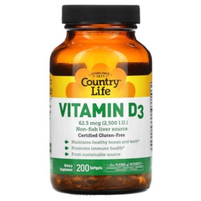 Thực phẩm chức năng Country Life Vitamin D3 62.5 mcg (2.500 I.U.) 200 Softgels 015794058052