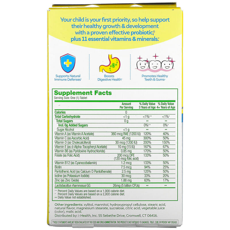 Culturelle Kids Probiotic + Multivitamin Chewables 3 Years + Natural Fruit Punch 30 Chewable Tablets 2 Thành phần vi chất của Culturelle Kids Probiotic + Multivitamin Chewables 3 Years + Natural Fruit Punch 30 Chewable Tablets 049100400761