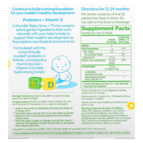 Thành phần vi chất của Culturelle Probiotics Baby Grow + Thrive Probiotics + Vitamin D Packets 12-24 Months Unflavored 30 Packets 049100400549