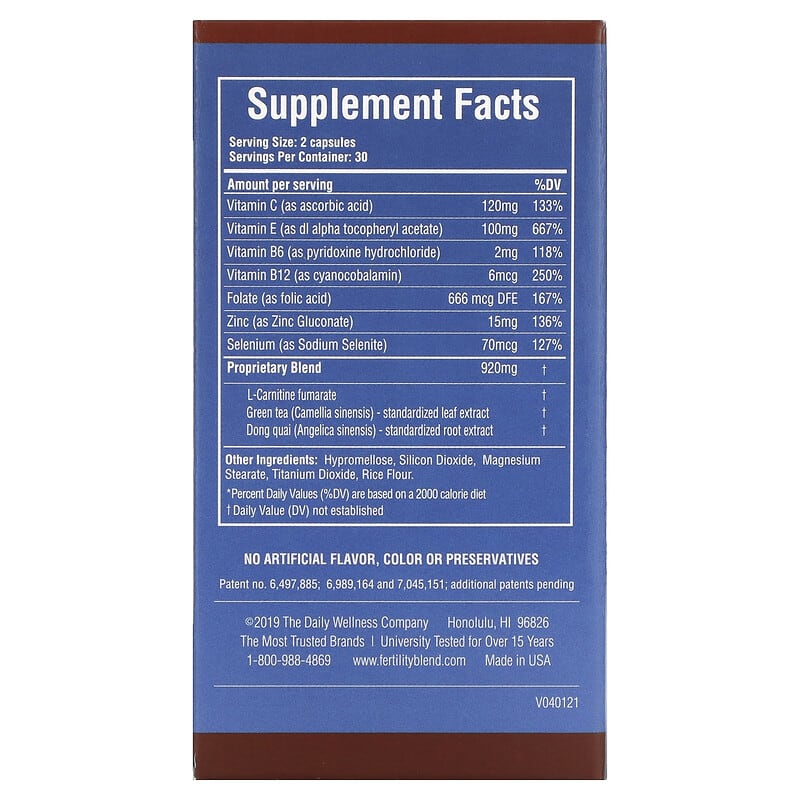 Daily Wellness Company Fertility Blend Men 60 Veggie Capsules 2 Thành phần vi chất của Daily Wellness Company Fertility Blend Men 60 Veggie Capsules 631462230157