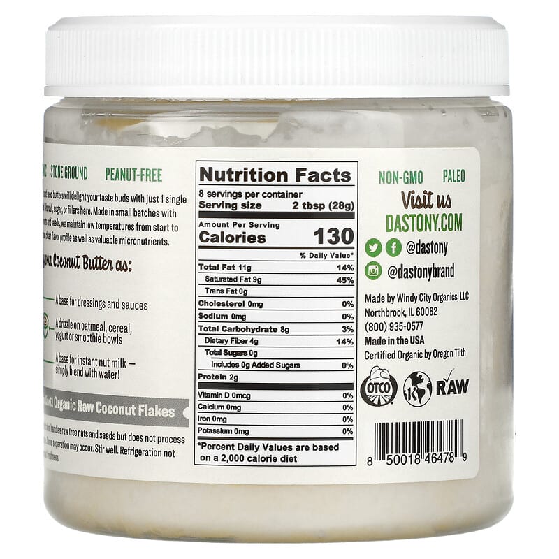 Dastony Organic Coconut Butter 8 oz (227 g) 2 Thành phần vi chất của Dastony Organic Coconut Butter 8 oz (227 g) 850018464789