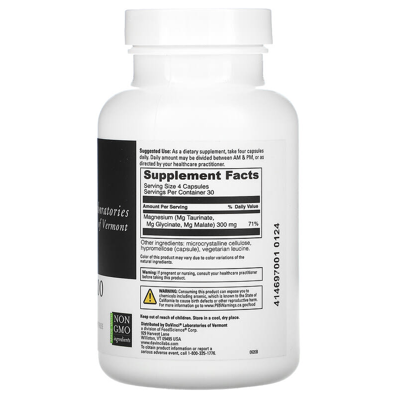 DaVinci Laboratories of Vermont Tri-Mag 300 120 Capsules 2 Thành phần vi chất của DaVinci Laboratories of Vermont Tri-Mag 300 120 Capsules 026664013507