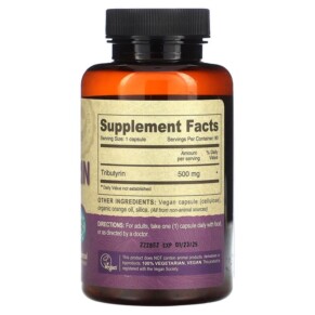 Thành phần vi chất của Deva Vegan Tributyrin 500 mg 90 Vegan Caps 895634000768