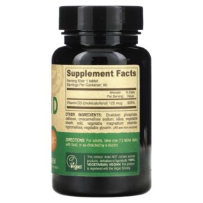 Thành phần vi chất của Deva Vegan Vitamin D3 125 mcg (5.000 IU) 90 Tablets 895634000614