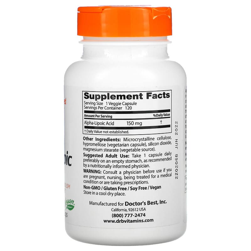 Doctor's Best Alpha-Lipoic Acid 150 mg 120 Veggie Caps 2 Thành phần vi chất của Doctor's Best Alpha-Lipoic Acid 150 mg 120 Veggie Caps 753950001046