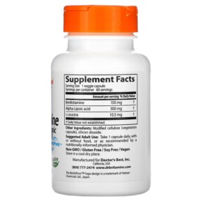 Thành phần vi chất của Doctor's Best Benfotiamine 150 + Alpha-Lipoic Acid 300 60 Veggie Caps 753950002517