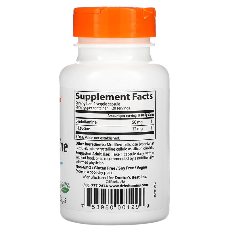 Doctor's Best Benfotiamine 150 with BenfoPure 150 mg 120 Veggie Caps 2 Thành phần vi chất của Doctor's Best Benfotiamine 150 with BenfoPure 150 mg 120 Veggie Caps 753950001299