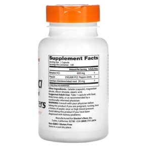 Thành phần vi chất của Doctor's Best Betaine HCI Pepsin & Gentian Bitters 120 Capsules 753950001633