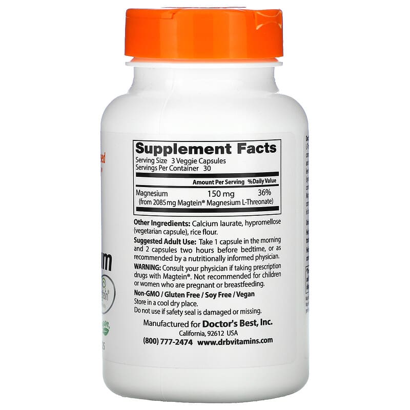 Doctor's Best Brain Magnesium with Magtein 50 mg 90 Veggie Caps 2 Thành phần vi chất của Doctor's Best Brain Magnesium with Magtein 50 mg 90 Veggie Caps 753950002838