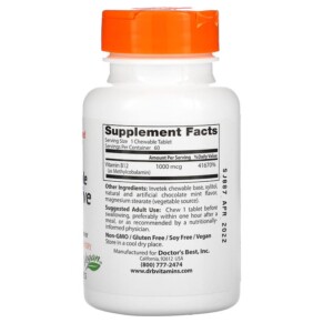 Thành phần vi chất của Doctor's Best Chewable Fully Active B12 Chocolate Mint 1.000 mcg 60 Tablets 753950003286