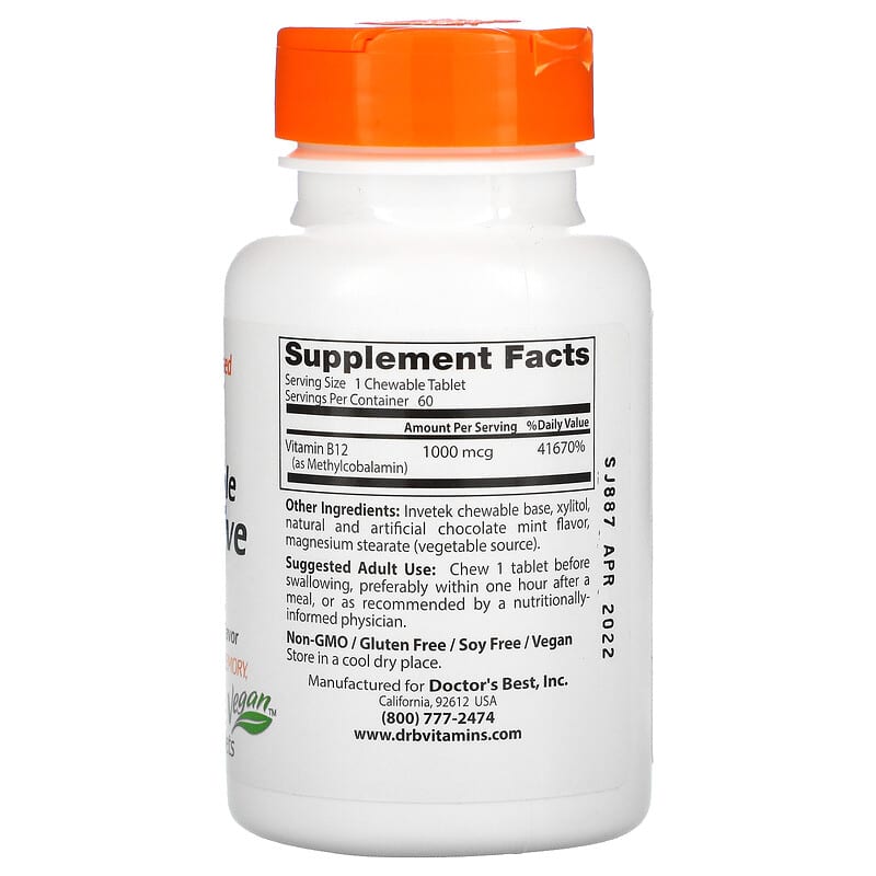 Doctor's Best Chewable Fully Active B12 Chocolate Mint 1.000 mcg 60 Tablets 2 Thành phần vi chất của Doctor's Best Chewable Fully Active B12 Chocolate Mint 1.000 mcg 60 Tablets 753950003286