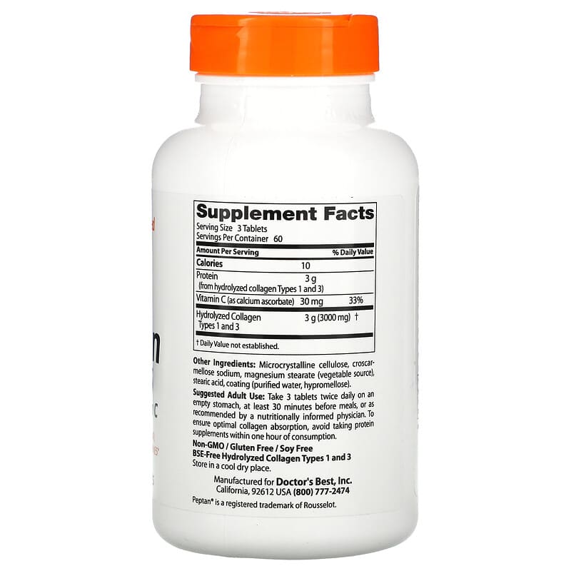 Doctor's Best Collagen Types 1 and 3 with Peptan and Vitamin C 1.000 mg 180 Tablets 2 Thành phần vi chất của Doctor's Best Collagen Types 1 and 3 with Peptan and Vitamin C 1.000 mg 180 Tablets 753950002043