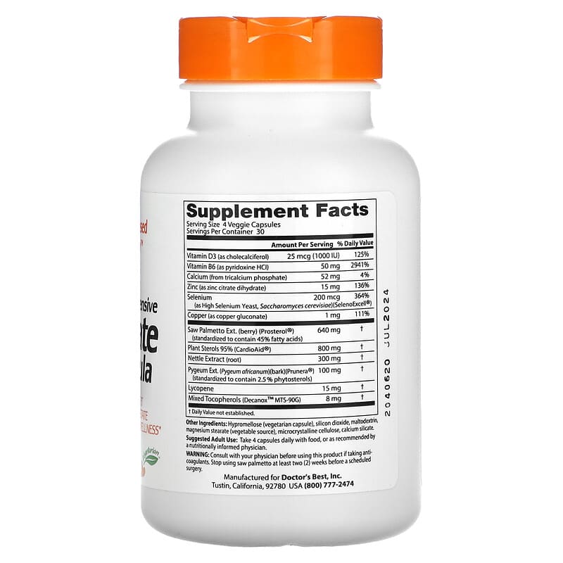 Doctor's Best Comprehensive Prostate Formula 120 Veggie Caps 2 Thành phần vi chất của Doctor's Best Comprehensive Prostate Formula 120 Veggie Caps 753950000858