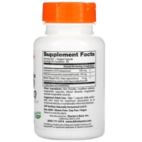 Thành phần vi chất của Doctor's Best CoQ10 100 mg PQQ 20 mg 60 Veggie Caps 753950004283