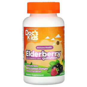 Thực phẩm chức năng Doctor's Best Doc's Kids Elderberry Gummies with Vitamin C + Zinc Berry Lemon Delight Flavor 60 Gummies 753950005662