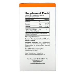 Thành phần vi chất của Doctor's Best Fish Collagen with Naticol 5 g 30 Powder Stick Packs 753950004184