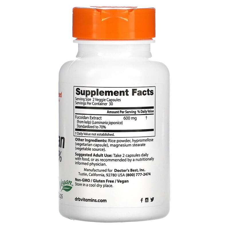 Doctor's Best Fucoidan 70% 300 mg 60 Veggie Caps 2 Thành phần vi chất của Doctor's Best Fucoidan 70% 300 mg 60 Veggie Caps 753950001657