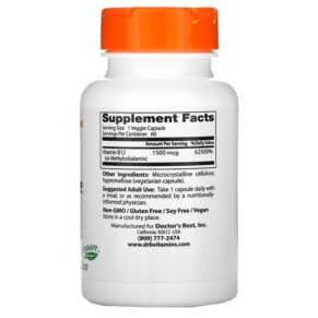 Thành phần vi chất của Doctor's Best Fully Active B12 1.500 mcg 60 Veggie Caps 753950002869