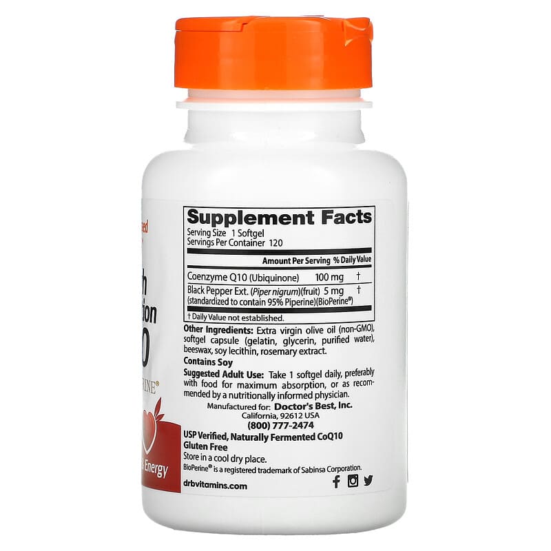 Doctor's Best High Absorption CoQ10 with BioPerine 100 mg 120 Softgels 2 Thành phần vi chất của Doctor's Best High Absorption CoQ10 with BioPerine 100 mg 120 Softgels 753950001831