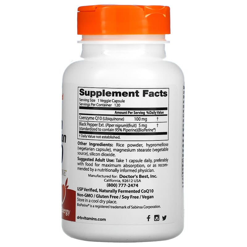Doctor's Best High Absorption CoQ10 with BioPerine 100 mg 120 Veggie Caps 2 Thành phần vi chất của Doctor's Best High Absorption CoQ10 with BioPerine 100 mg 120 Veggie Caps 753950001886