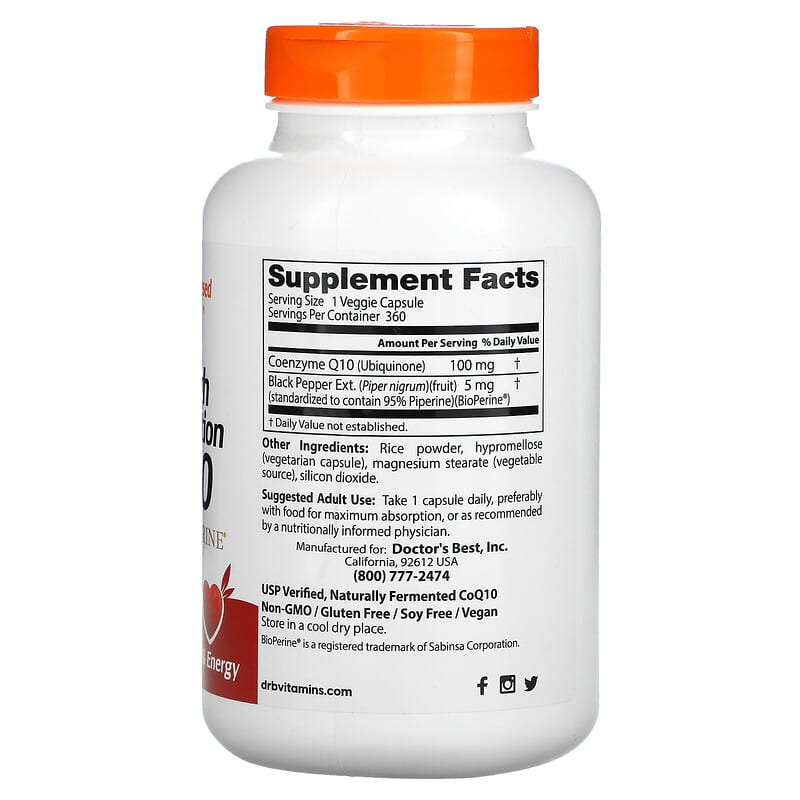 Doctor's Best High Absorption CoQ10 with BioPerine 100 mg 360 Veggie Caps 2 Thành phần vi chất của Doctor's Best High Absorption CoQ10 with BioPerine 100 mg 360 Veggie Caps 753950004054