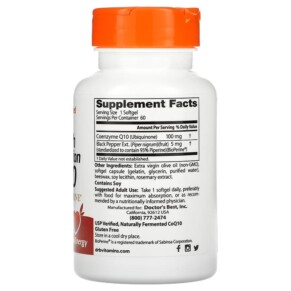 Thành phần vi chất của Doctor's Best High Absorption CoQ10 with BioPerine 100 mg 60 Softgels 753950000889