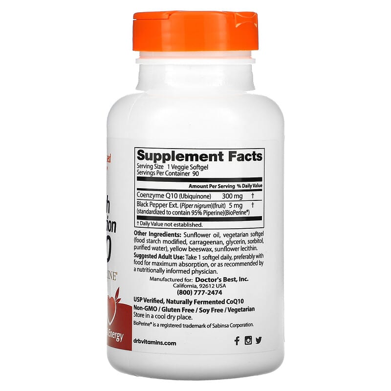 Doctor's Best High Absorption CoQ10 with BioPerine 300 mg 90 Veggie Softgels 2 Thành phần vi chất của Doctor's Best High Absorption CoQ10 with BioPerine 300 mg 90 Veggie Softgels 753950005273