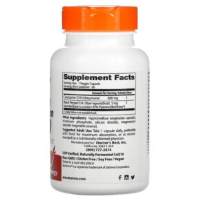 Thành phần vi chất của Doctor's Best High Absorption CoQ10 with BioPerine 600 mg 60 Veggie Caps 753950002647