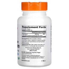 Thành phần vi chất của Doctor's Best High Absorption Magnesium 100 mg 120 Tablets 753950000254