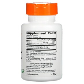 Thành phần vi chất của Doctor's Best High Absorption Vitamin C with PureWay-C 500 mg 60 Tablets 753950001916