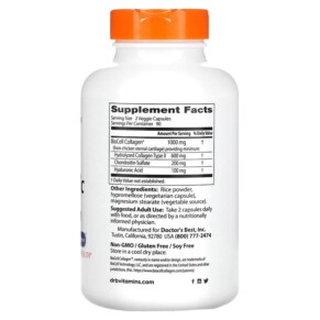 Thành phần vi chất của Doctor's Best Hyaluronic Acid + Chondroitin Sulfate with BioCell Collagen 180 Veggie Capsules 753950002289