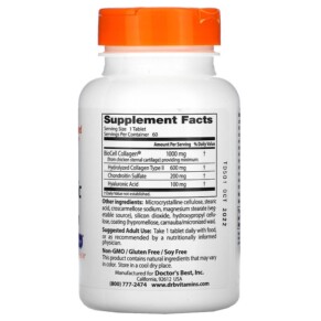 Doctor's Best Hyaluronic Acid + Chondroitin Sulfate with BioCell Collagen 60 Tablets 3 Thành phần vi chất của Doctor's Best Hyaluronic Acid + Chondroitin Sulfate with BioCell Collagen 60 Tablets 753950002654