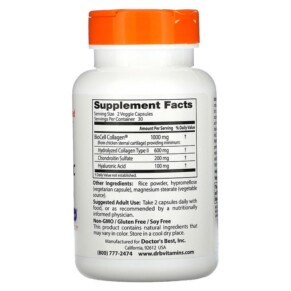 Thành phần vi chất của Doctor's Best Hyaluronic Acid + Chondroitin Sulfate with BioCell Collagen 60 Veggie Caps 753950001466