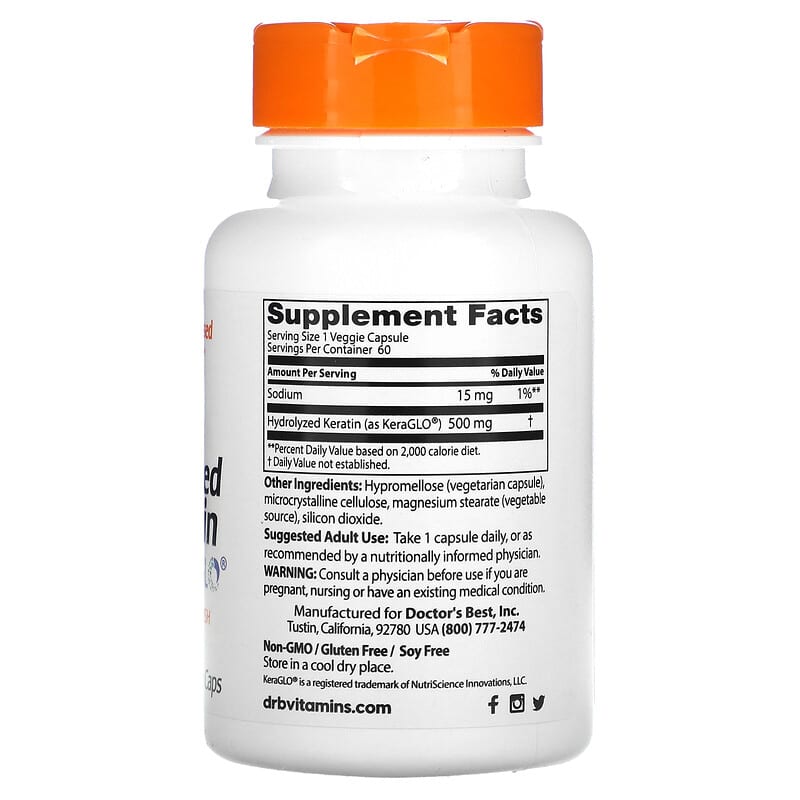 Doctor's Best Hydrolyzed Keratin 500 mg 60 Veggie Caps 2 Thành phần vi chất của Doctor's Best Hydrolyzed Keratin 500 mg 60 Veggie Caps 753950005457