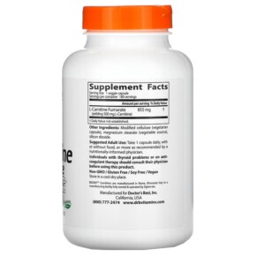Thành phần vi chất của Doctor's Best L-Carnitine Fumarate with Biosint Carnitines 855 mg 180 Veggie Caps 753950001541