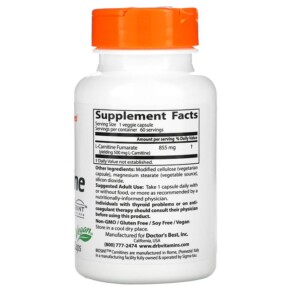 Thành phần vi chất của Doctor's Best L-Carnitine Fumarate with Biosint Carnitines 855 mg 60 Veggie Caps 753950001060