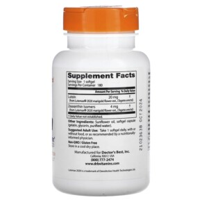 Thành phần vi chất của Doctor's Best Lutein with Lutemax 2020 20 mg 180 Softgels 753950003705
