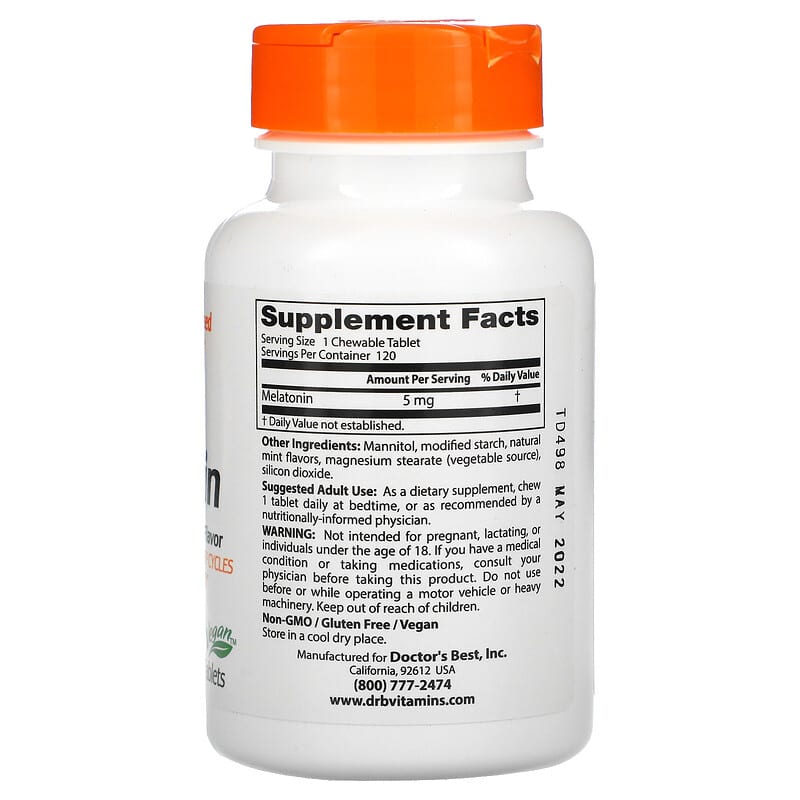 Doctor's Best Melatonin Natural Mint 5 mg 120 Chewable Tablets 2 Thành phần vi chất của Doctor's Best Melatonin Natural Mint 5 mg 120 Chewable Tablets 753950004078