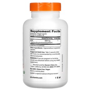 Thành phần vi chất của Doctor's Best MSM with OptiMSM 1.000 mg 180 Veggie Caps 753950003316