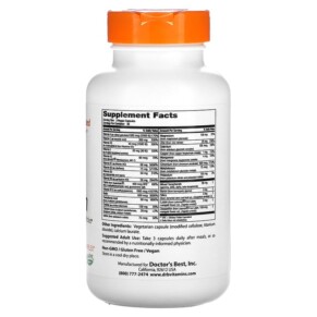 Thành phần vi chất của Doctor's Best Multi-Vitamin with Vitashine D3 and Quatrefolic Iron Free 90 Veggie Capsules 753950003002