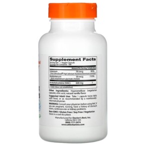 Thành phần vi chất của Doctor's Best NAC Detox Regulators 180 Veggie Caps 753950005174