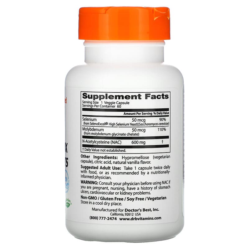 Doctor's Best NAC Detox Regulators 60 Veggie Caps 2 Thành phần vi chất của Doctor's Best NAC Detox Regulators 60 Veggie Caps 753950002791